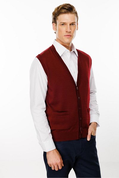 Desen Triko Men's Pocket Vest Claret Red