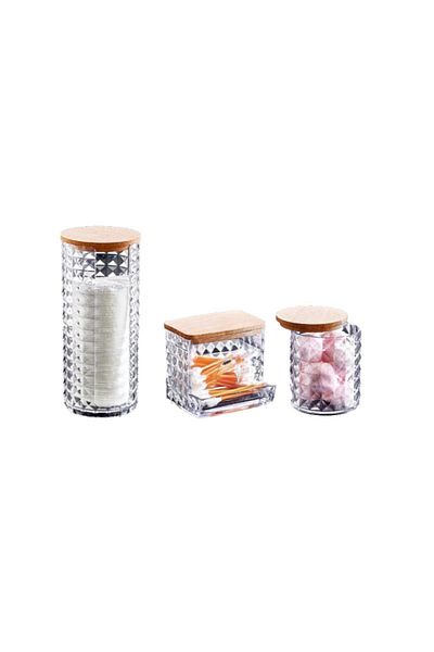 Box Up 3-Piece Organizer Set with Wooden Lid -Diamond- Stylish Makeup Organizer