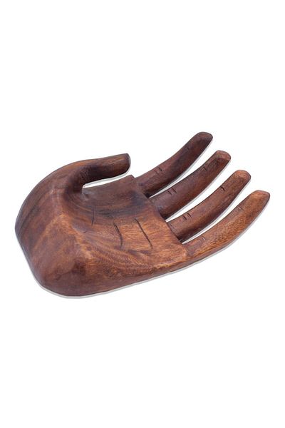 Hedicaret Bohemian Decor - Wooden Hand Shaped Napkin Holder Teak Wood Plate Object