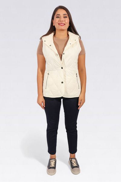TOLGA SARAÇOĞLU 70017 Ecru Hooded Quilted Vest