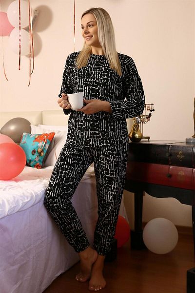 Akbeniz Fashion Stripe Γυναικεία μακρυμάνικη φόρμα πιτζάμα με 3 νήματα χτενισμένη βαμβακερή φόρμα 4180
