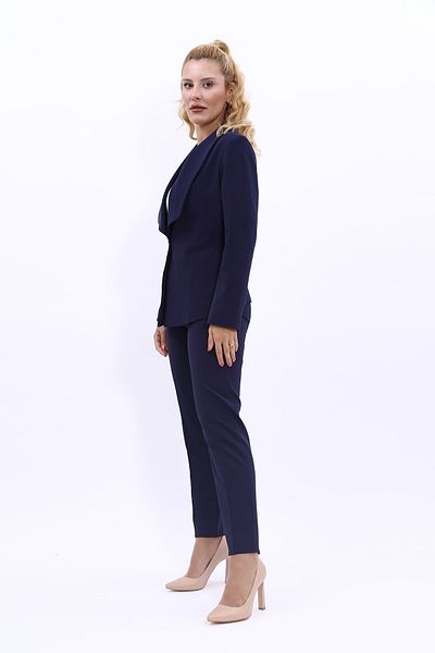 ÖNDER ÖZSOY Navy Blue Midi Jacket and Tube Leg Pants Set