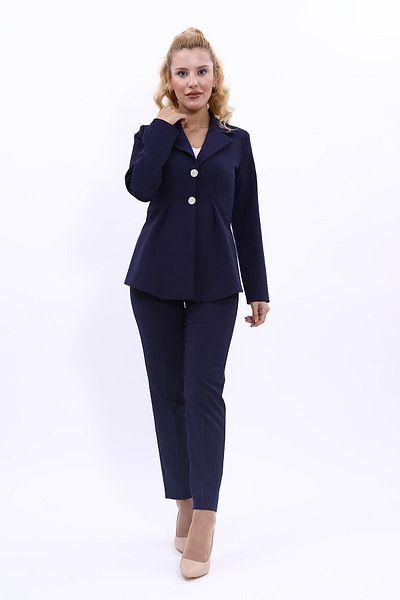 ÖNDER ÖZSOY Navy Blue Clover Jacket and Tube Leg Trousers Set