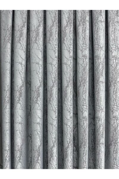 Erdoğanlar Koza Velar Soft Buz Mavisi/Gri Fon Perde Tek Kanat 1/3 Sık Pile