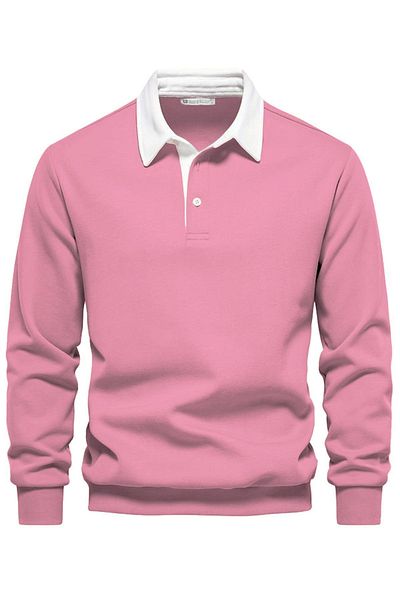 GHASSY CO. Men's Retro Color Blocked Cotton Shirt Collar Sweatshirt