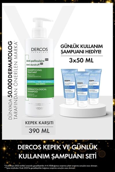 Vichy Dercos Kepek Karşıtı Saç Bakım Seti: Günlük Kullanım Şampuanı Hediyeli