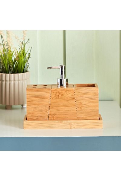 Home Box Natura Bamboo 4-Piece Bathroom Accessories Set