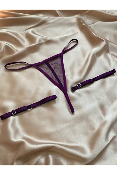 Maly Love Kadın 4lü Paket Tül Tanga ve Bacak Bandı Takım