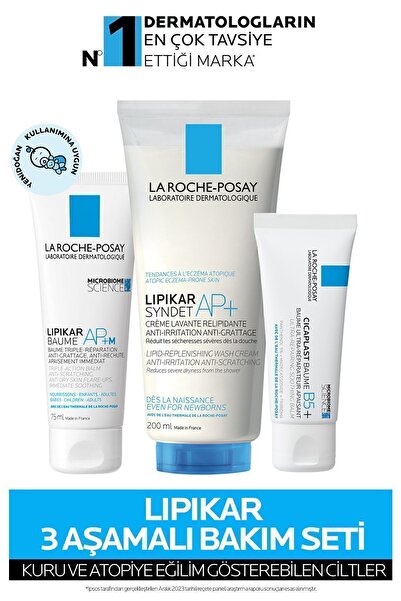 La Roche Posay Lipikar Cilt Bakım Seti: Cicaplast Baume B54 Onarıcı Krem, Syndet AP+ Yıkama Jeli, Baume AP+M