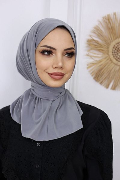 feronis Hijab Bonnet Ready Turban Shawl with Snap Fasteners for Women _ Smoked
