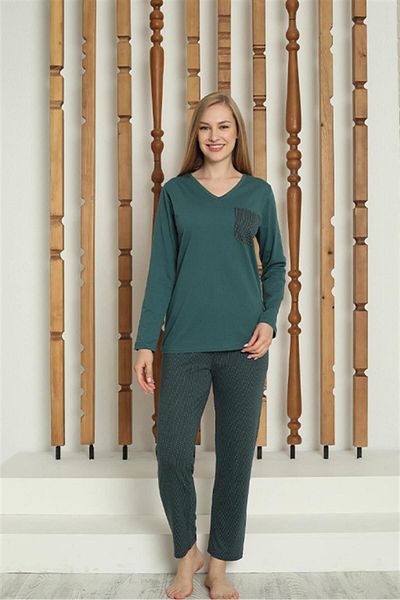 Akbeniz Set pijamale de damă din bumbac pieptănat cu mâneci lungi - 4146