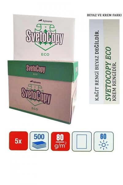 SVETOCOPY Eco A4 80gr Fotokopi Kağıdı 1 Koli - 5 Paket - 2500 Adet Krem Rengi