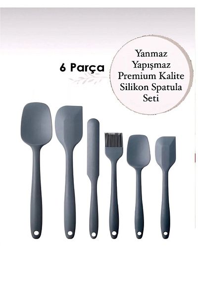 FIRÇAMAX 1St Quality 100% Silicone Grey Set of 6 - Fireproof and Non-Stick Pastry, Egg Brush and Spatula