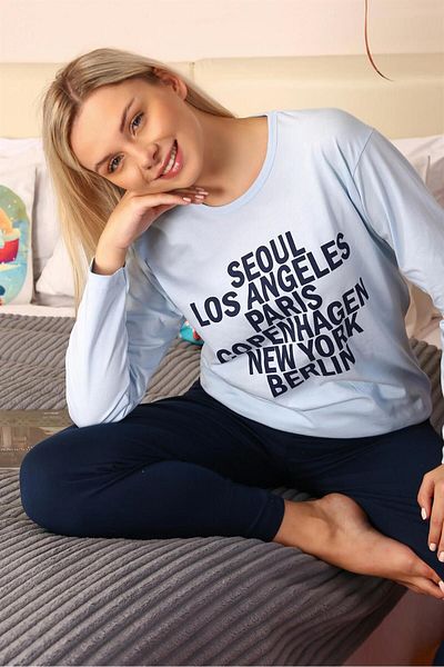 Akbeniz Set de pijamale cu mâneci lungi, în dungi, din bumbac pieptănat - 4174