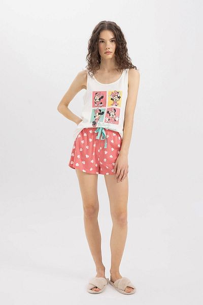 DeFacto Fall In Love Pyjama-Set Disney Mickey & Minnie Tank-Top-Shorts mit elastischem Bund B8740ax24sm