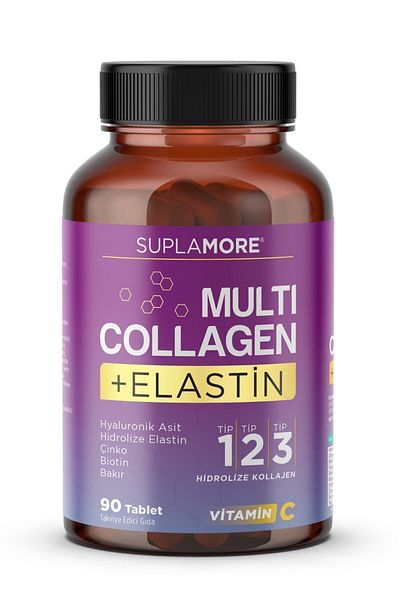 Suplamore Collagen Multi Collagen and Elastin - Hydrolyzed Type1, Type2, Type3 - 90 Tablets