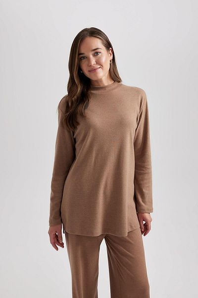 DeFacto Long Sleeve Half Turtleneck Softshell T-Shirt Tunic - Soft Feather A5622Ax23Wn