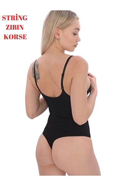 EMBA KORSE String Bodysuit Corset with Adjustable Straps and Snap Fasteners - Firming and Breast Enhancing