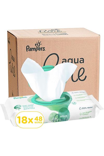 Pampers Aqua Pure Baby Wipes, 864 Wipes, 99% Water, Dermatologically Tested, for Newborns