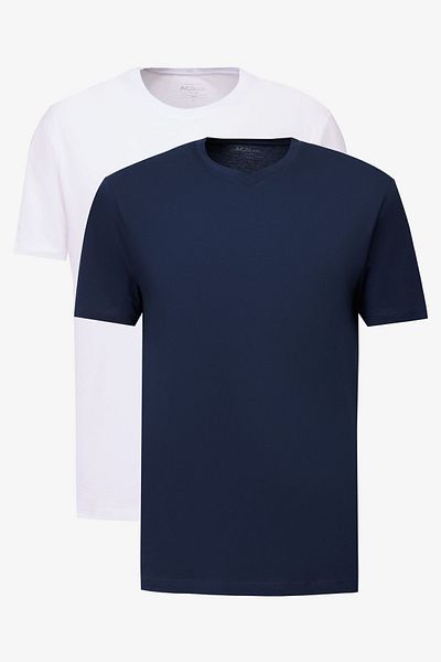 AC&Co / Altınyıldız Classics Men's Slim Fit Cotton Basic T-Shirt - WHITE-NAVY BLUE 2 Pack