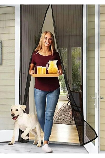 OMAK Mıknatıslı Kapı Sinekliği Balkon Bahçe Kapısı Sinek Böcek Önleyici Tül Perde Sineklik -Siyah