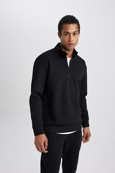 DeFacto Stand Collar Zippered Skuba Diving Fabric Sweatshirt - Standard Fit