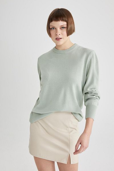 DeFacto Regular Fit Crew Neck Basic Plain Knitwear Sweater C0058Ax23Wn