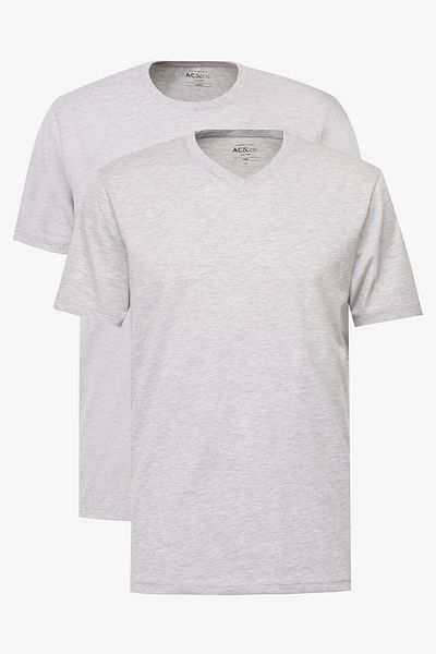 AC&Co / Altınyıldız Classics Ανδρικό μπλουζάκι Grey Melange Slim Fit Cotton Basic - Πακέτο 2 τεμαχίων