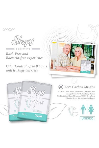 Sleepy Hypoallergenic Medium Adult Diapers|16 pcs|Unisex|Odour Control|85-125cm|Adjustable