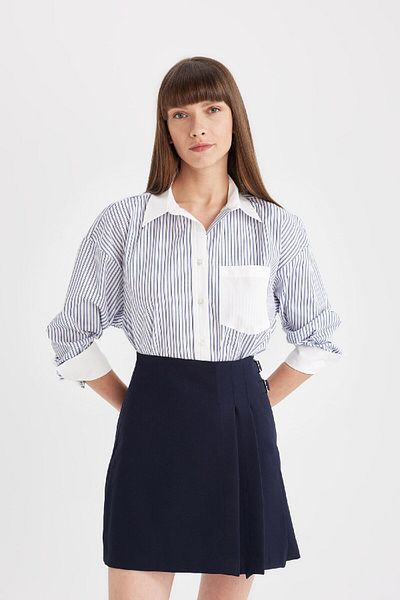 DeFacto Normal Waist Pleated Basic Plain Navy Blue Classic Mini Skirt D4201Ax24Au