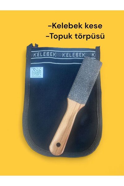 ASLANCAN Ahşap saplı topuk törpüsü ponza taşı ,kese 2 li set