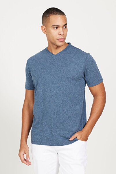 AC&Co / Altınyıldız Classics Men's INDIGO MELANJ 2-Pack - Slim Fit Cotton Basic T-Shirt