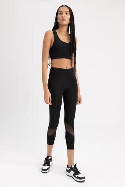 DeFacto Schwarze Sport-Leggings mit hoher Taille und Tülldetails – Z9848az23sp