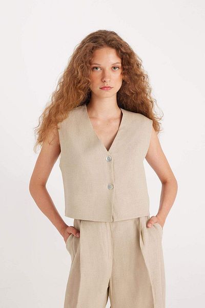 DeFacto Leinen Manuka Basic Blazer Weste - V-Ausschnitt 3150207