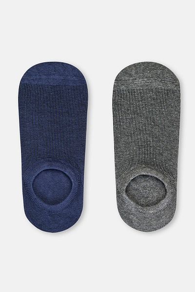 Dagi Grey-Navy Blue Men's 2-Piece Cotton Stripe Patterned Booties Socks