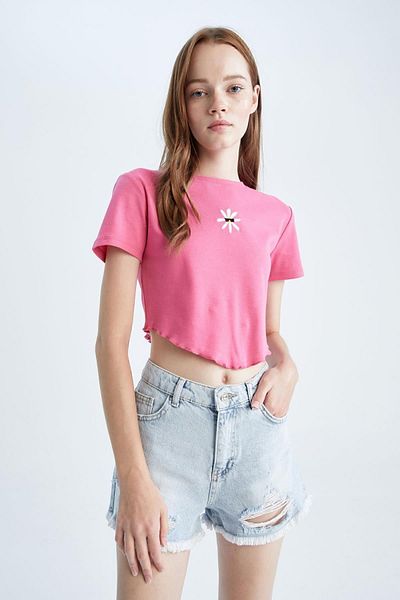 DeFacto Ribbed Short Sleeve Fitted T-Shirt Y9049az22hs