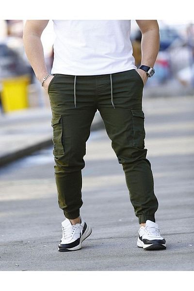 shn sportswear Lycra Khaki Cargo Nohavice s elastickým pásom a nohavicami