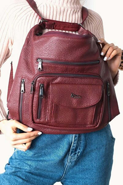 ImPolo حقيبة نسائية من Delilah Claret Red - مقاس 36x43، حقيبة ظهر وكتف متعددة الأغراض