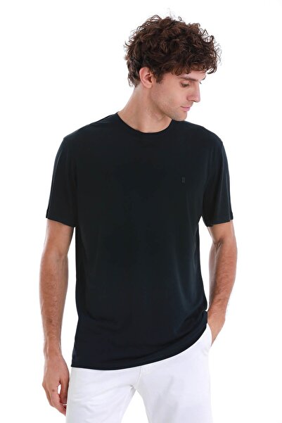 Hatemoğlu Синій Regular Fit Прямий велосипедний комір Трикотажний футболка