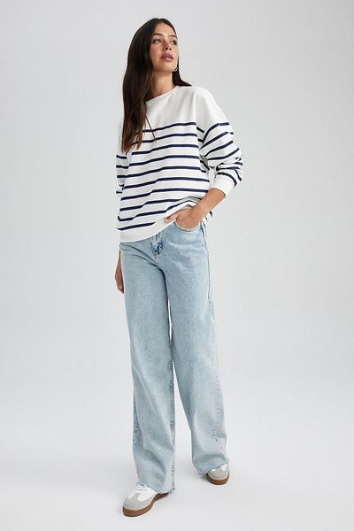 DeFacto Tenká proužkovaná mikina Relax Fit Crew Neck A9255Ax23Wn