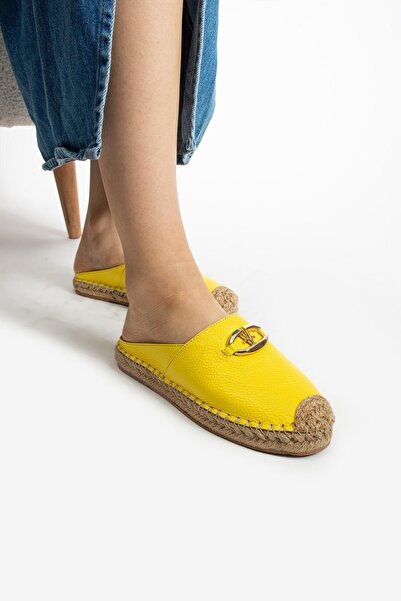 FOLLİNİ Papuci espadrille galbeni din piele naturală pentru femei