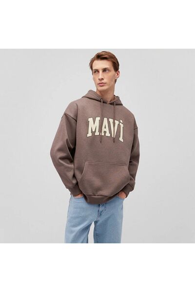 Mavi Hanorac maro cu glugă și logo imprimat 067149-88062