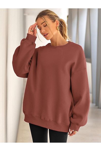 COMBİNE MİCHAİL Hanorac oversize pentru damă Dusty Rose Crew Neck