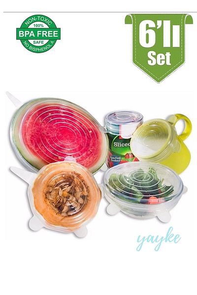 Yayke 6-Piece Silicone Stretch Cover Silicone Bonnet Airtight Protection Covers