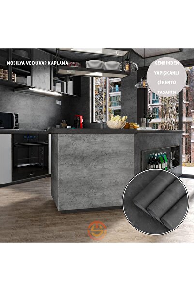 TechnoSmart 60cm×100cm Kendinden Yapışkanlı Çimento Görünümlü Duvar Kağıdı Dolap Masa Tezgah Kaplama
