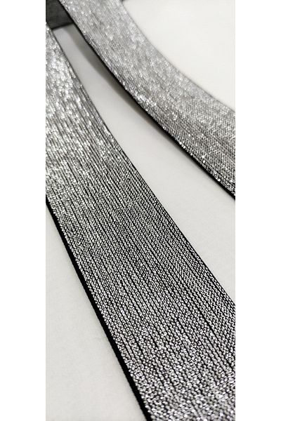 ALTAY TEKSTİL ÜRÜNLERİ 4cm Width Plain Silver Glitter Rubber Strip / 1 Meter