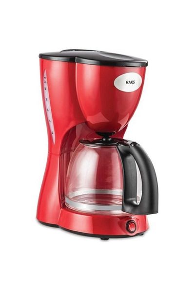 Raks 1000 W 12 Cup Automatic Filter Coffee Machine Glass Bowl Red