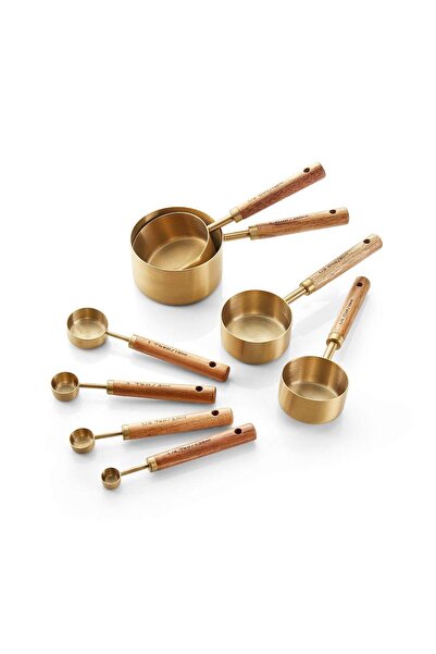 PITRAK Set of 8 - Gold Measuring Spoons with Wooden Handle