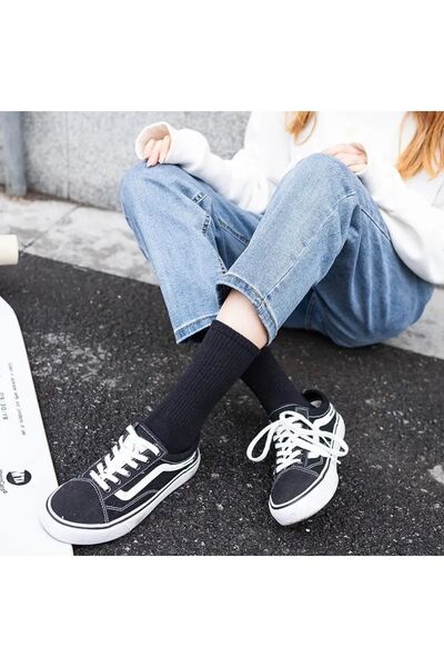 Önder 4 пакета дамски черни памучни колежански чорапи за тенис без подплата