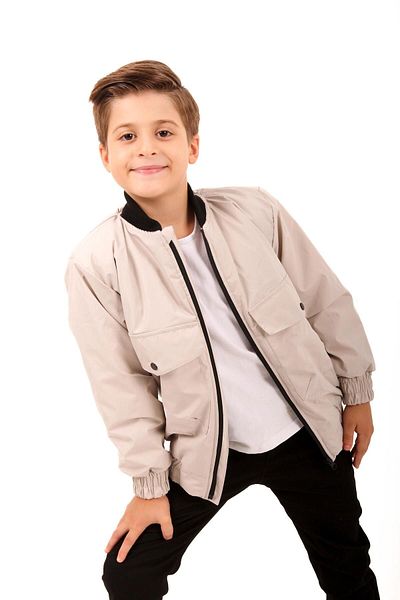 Perendi Boy's Beige Bomber Jacket - Με φαρδιά λεπτομέρεια τσέπης